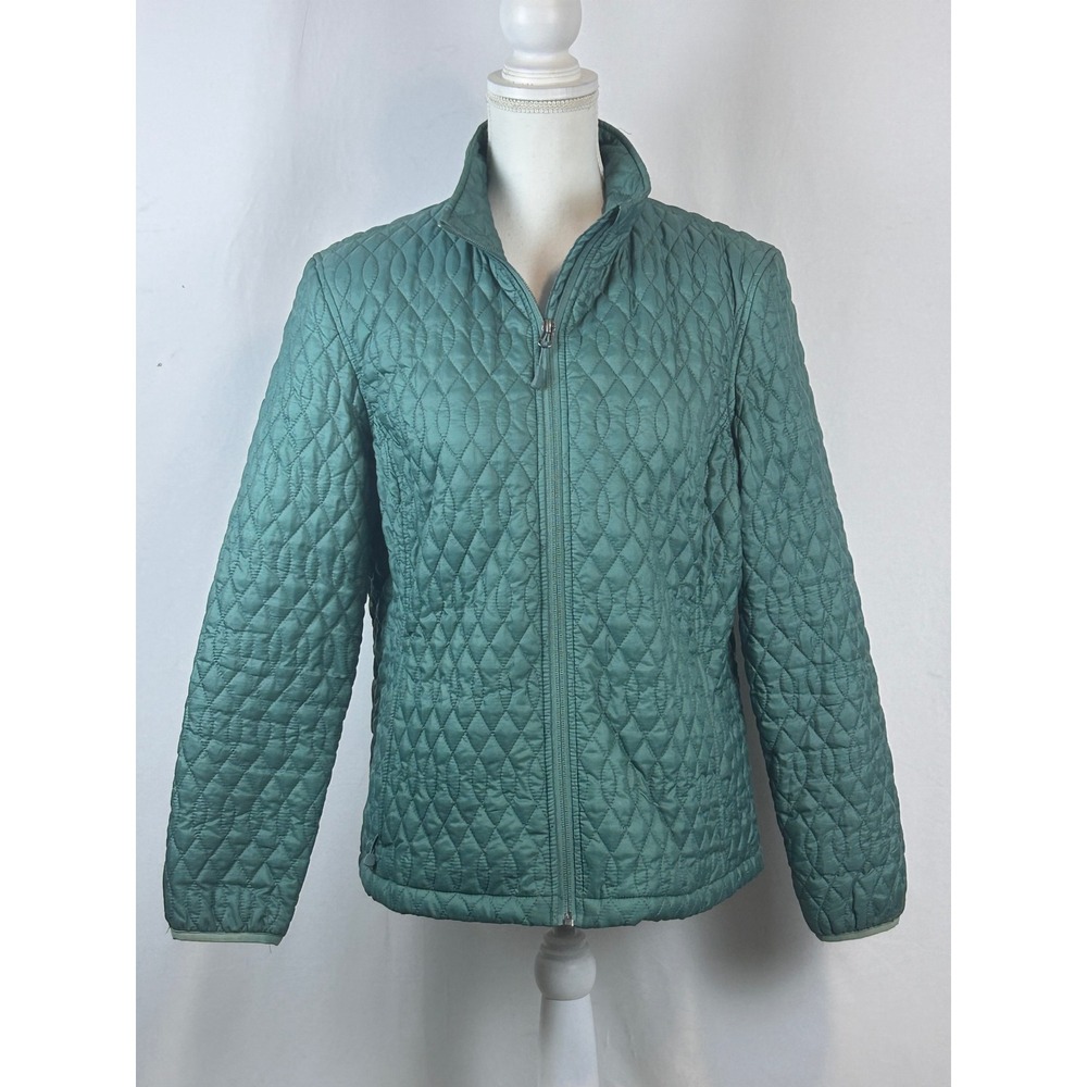 L.L.Bean Quilted Puffer Jacket Womens M Green Excellent Full Zip Mock Neck